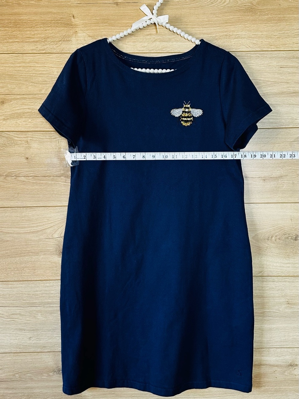 Joules Navy Short Sleeve Shift Dress with Bee Embroidery 100% Cotton - Picture 7 of 15